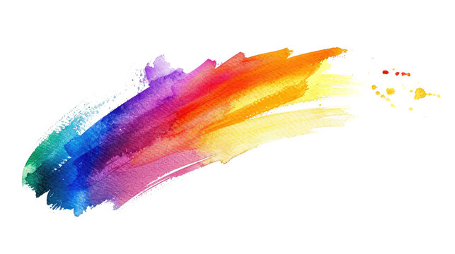 rainbow colored gradient watercolor paint brush stroke isolated on white or transparent png