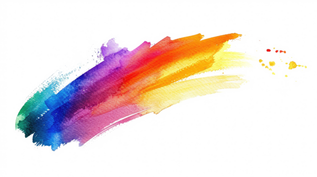 rainbow colored gradient watercolor paint brush stroke isolated on white or transparent png