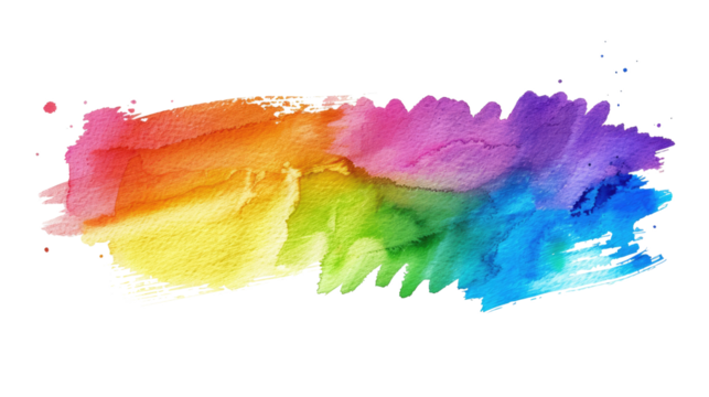 rainbow colored gradient watercolor paint brush stroke isolated on white or transparent png