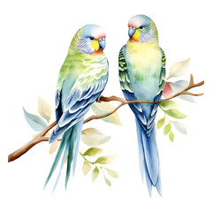 beautiful colors parakeet clipart, watercolor.