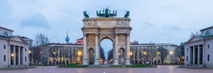 Milan - Arco della Pace - Arch of peace in the morning dusk.