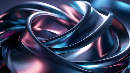 Abstract background with colorful curves and metallic shapes
