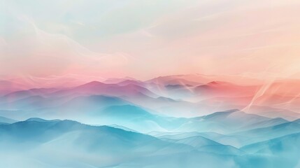 Soft,  diffused layers of pastel hues blending together to form a tranquil and serene abstract landscape - obrazy, fototapety, plakaty