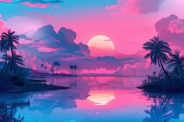 Gordijnen a sunset over a body of water © Galina