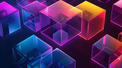 Colorful gradient glass boxes with a transparent and colorful background
