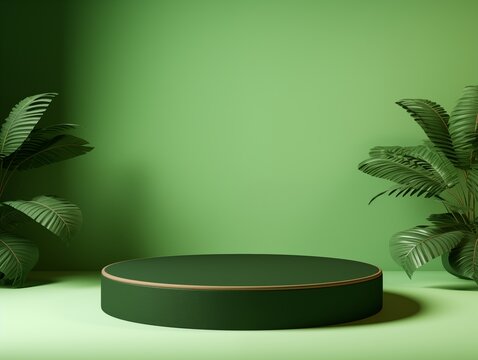 Mockup Modern green Display, Tropic Plant Background