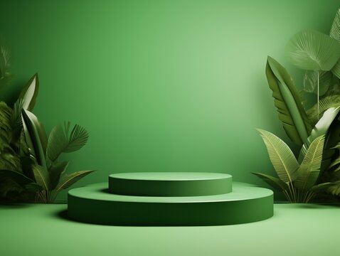 Mockup Modern green Display, Tropic Plant Background