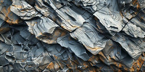 Rugged Volcanic Rock Texture with Gold Veins. Generative ai