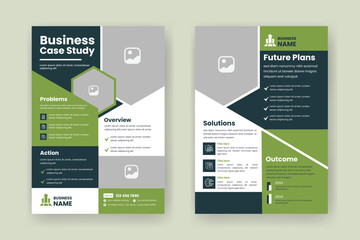 Case Study Layout Flyer. Minimalist Business Report with Simple Design. Green and Black Color Accent.