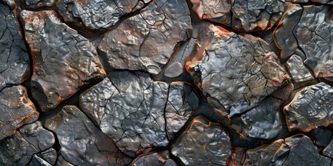 Rugged Volcanic Rock Texture with Gold Veins. Generative ai