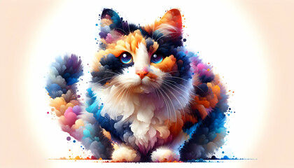 3d flat icon as Calico Canvas A calico cat colorful fur patterns in a watercolor masterpiece. in watercolor pet theme theme with isolated white background ,Full depth of field, high quality ,include c - obrazy, fototapety, plakaty