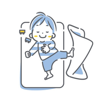 recommend clip art: 寝相の悪い男の子　シンプルでお洒落な線画イラスト