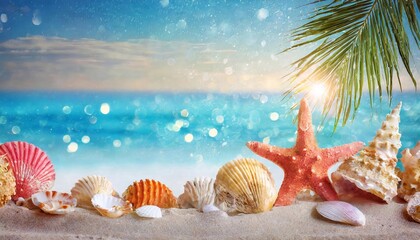 Fototapeta na wymiar Beach summer panoramic background with Clown fish and starfish