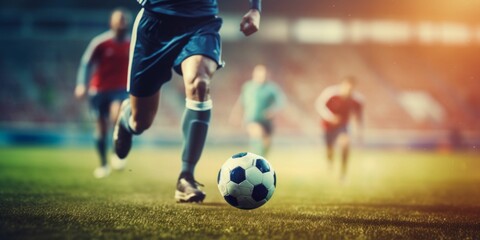 Dynamic Soccer Player Kicking Ball on the Field. Generative ai