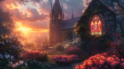 Majestic sunrise over an Easter church - obrazy, fototapety, plakaty
