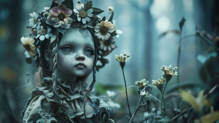 A creepy doll in the forest