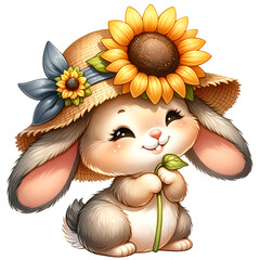 Adorable Sunflower Bunny Watercolor Clipart
