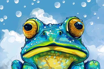 a cartoon frog with bubbles
