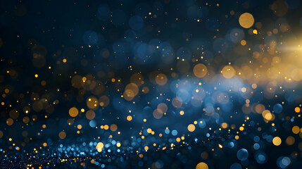abstract background with Dark blue and gold particle. Christmas Golden light shine particles bokeh on navy blue background. Gold foil texture. Holiday concept - obrazy, fototapety, plakaty