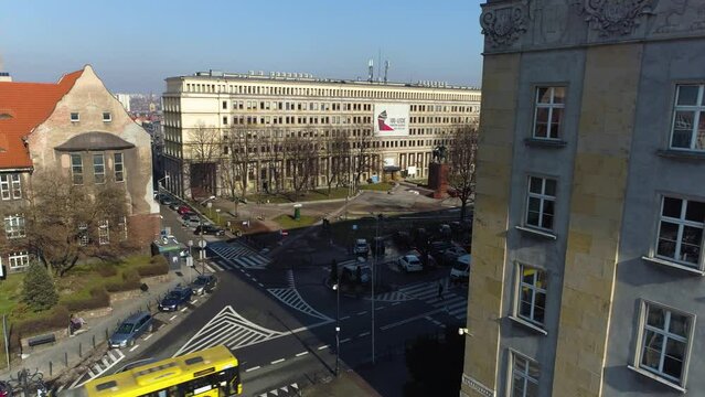 Chrobry Square And Pilsudski Monument In Katowice From The Aerial View