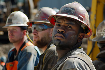 Builders labor on bustling construction site, embodying industriousness, teamwork, and progress in urban development