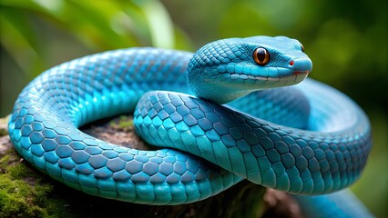 Blue viper snake in the forest.