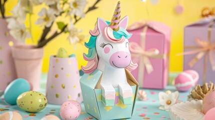 Mini Milk Carton Gift Box with an adorable unicorn for Easter.