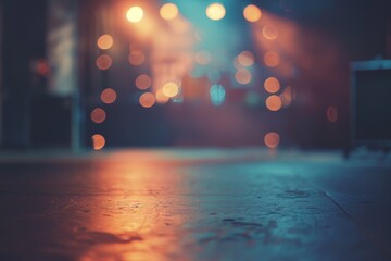 an empty stage bathed in atmospheric light, creating a mesmerizing bokeh effect, perfect for...