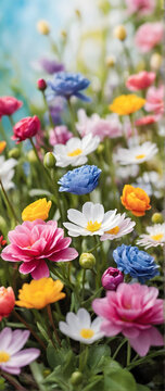 Photo real as Spring Symphony A melody of spring flowers blooming in a watercolor garden. in nature and landscapes theme ,for advertisement and banner ,Full depth of field, high quality ,include copy 