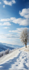 Photo real as Winter Grace Embrace the quiet beauty of snowy hills under a soft winter sky. in nature and landscapes theme ,for advertisement and banner ,Full depth of field, high quality ,include cop