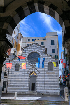 Genoa cityscape, Italy: the church and square of Saint Matthew in the historical center.