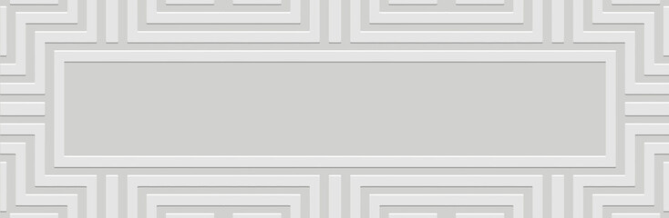 Banner. Relief geometric classic 3D pattern on a white background, space for text. Ornamental cover design, Greek meander style. Ethnic motifs of the East, Asia, India, Mexico, Aztec, Peru.