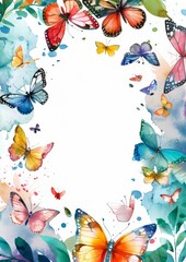Fototapeta na wymiar Vibrant watercolor butterfly frame for spring greetings,