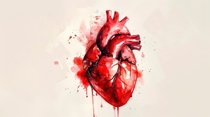 Watercolor bleeding heart, unique and bright, on simple background, - obrazy, fototapety, plakaty