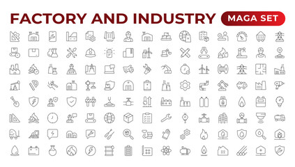 Industry and production line icons collection. Factory, plant, manufacture, tools icons. UI icon set. Thin outline pack. Vector illustration.Set of industry Icons. Simple art style. Outline icon set.
