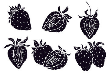 Set of silhouettes, stencils of summer strawberries.Vector graphics.