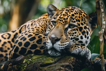 Resting Jaguar in the Tropical Rainforest. 