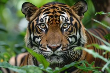 Tiger Staring Intently Through the Jungle Undergrowth. 