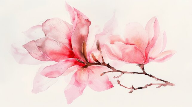 Watercolor magnolia, elegant bloom, on a bright simple background,