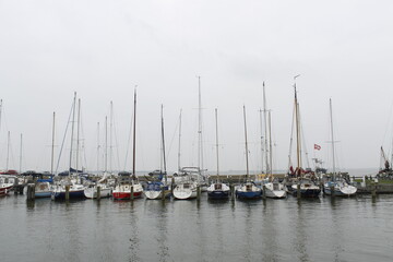 Fototapeta premium Many sailing boats moored in the port of Marken, Netherlands