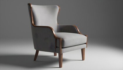 Comfortable armchair on a grey background. Interior element wooden arm hand