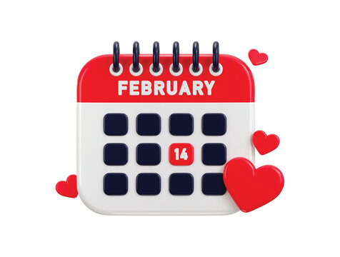 14th of February calendar date icon concept of valentine day 3d rendering vector illustration