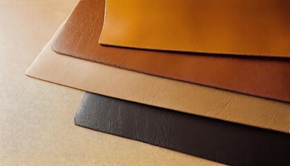 Leather samples on a shelf in a furniture store, close up