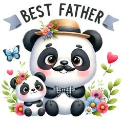 Happy Father's Day, Daddy Panda & Baby Panda Clipart Watercolor dad and son Clipart, Happy Father's Day PNG, Love Best Dad Clipart Watercolor Fatherhood Graphic