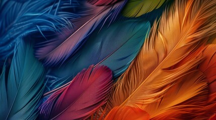 Beautiful colored feathers phone wallpaper, hyper realistic detailed in the style of photography. Abstract background. Art and beautiful background.