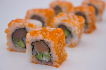 California Roll Sushi with Masago Close-up