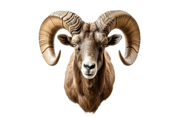 Majestic Rams Head With Magnificent Horns. White or PNG Transparent Background. - obrazy, fototapety, plakaty