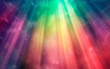 Colorful celestial phenomenon with radiating aurora lights and starry backdrop, vibrant sky. - obrazy, fototapety, plakaty