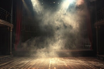 an empty stage bathed in atmospheric light, creating a mesmerizing bokeh effect, perfect for...