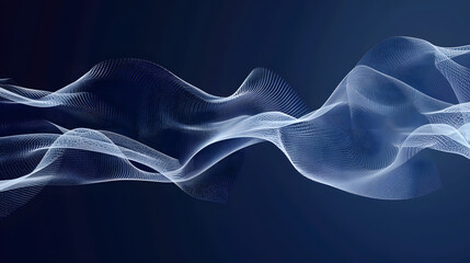 A minimalist composition of an abstract sound wave made from white mesh against a dark blue background